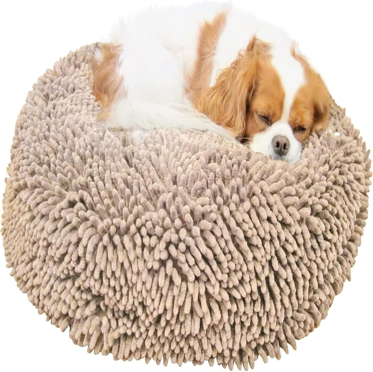 Super Snoozer Dog Bed | Beige | Medium (24”X24”X6”) | Microfiber Chenille round Bed for Dogs | Moisture Wicking Comfort