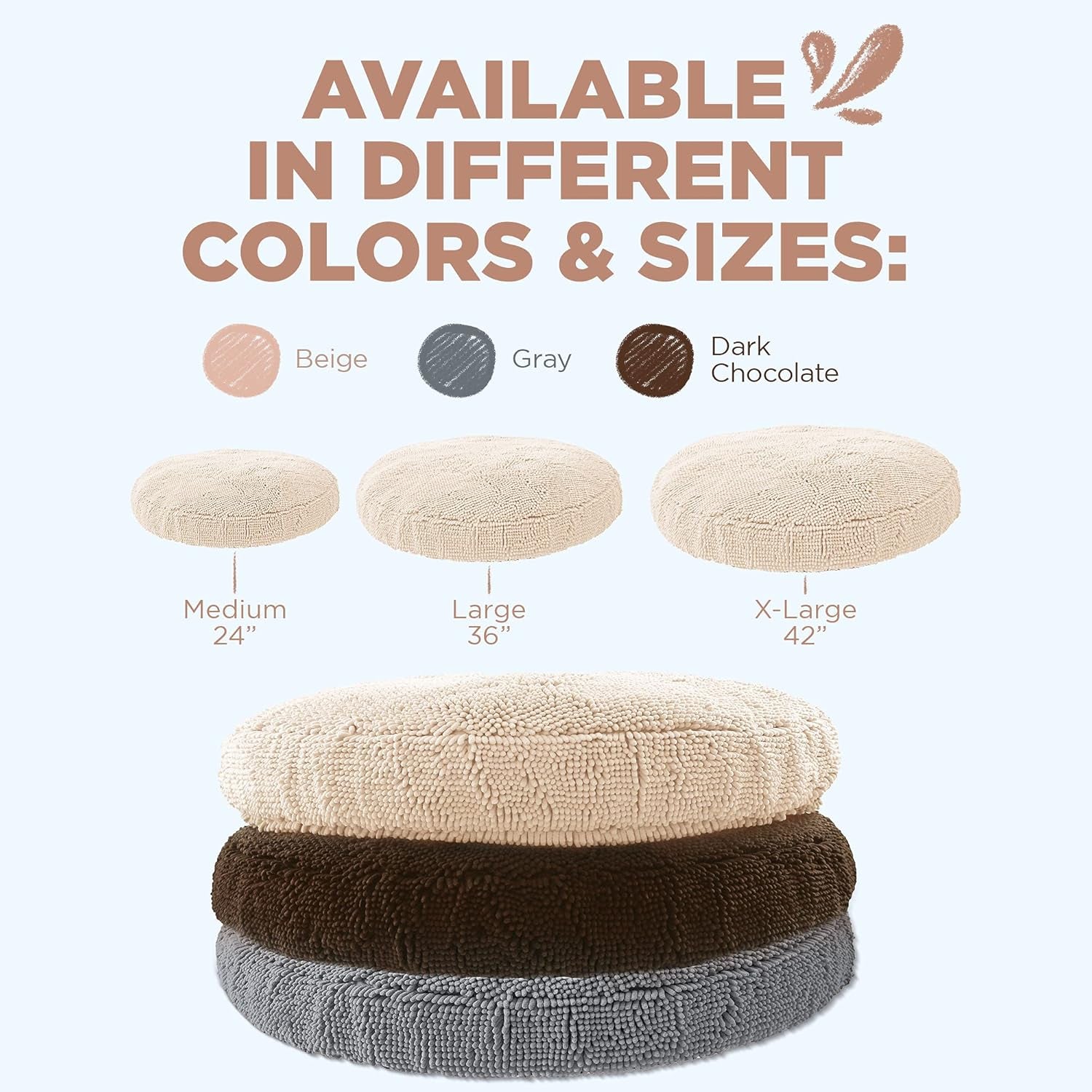 Super Snoozer Dog Bed | Beige | Medium (24”X24”X6”) | Microfiber Chenille round Bed for Dogs | Moisture Wicking Comfort